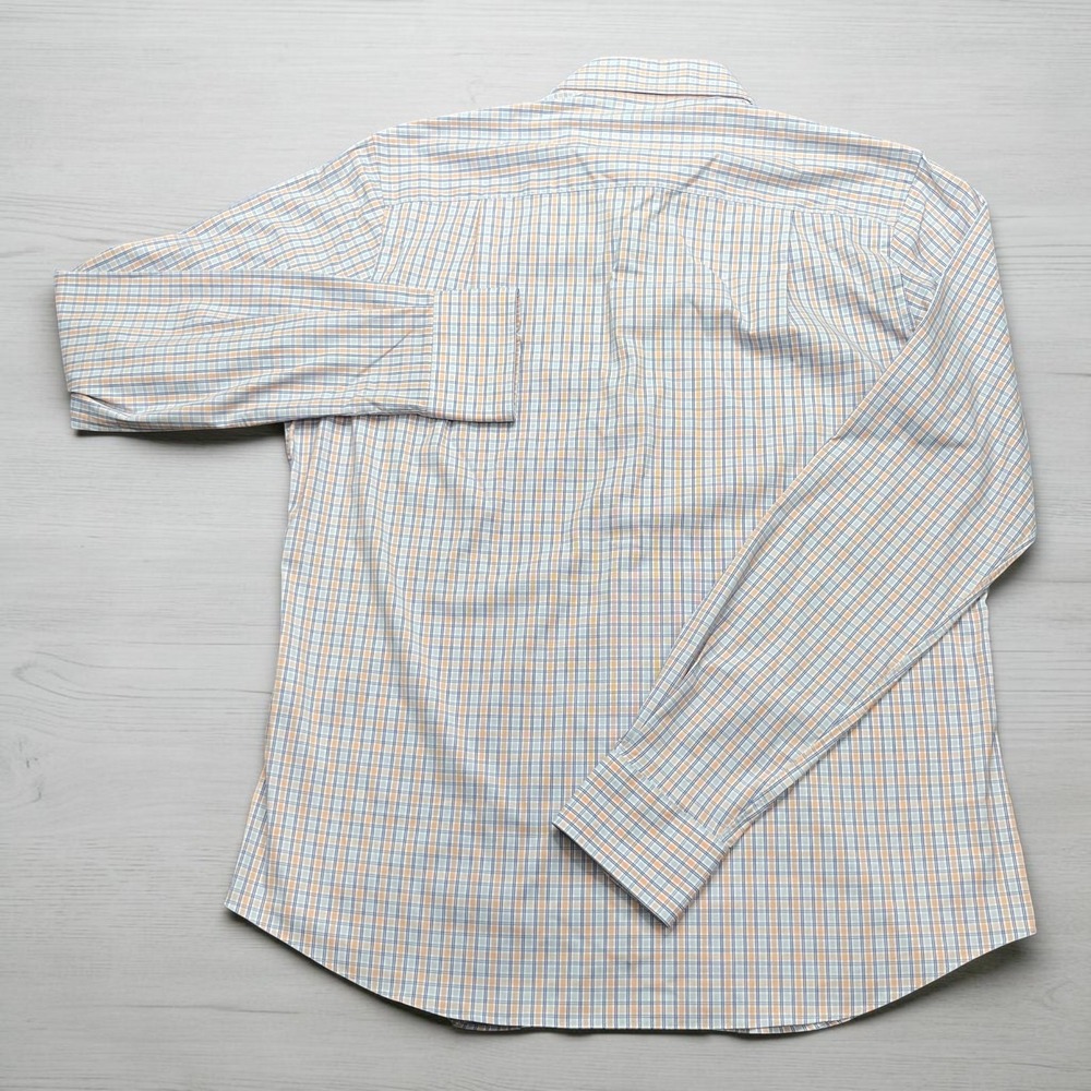 David Donahue Performance Trim Fit Dress Shirt Mens 16.5 36/37 Blue Orange Plaid - Picture 2 of 10